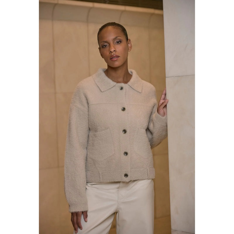 Rino & Pelle Bubbly Boxy Jacket in Stone on model lifestyle