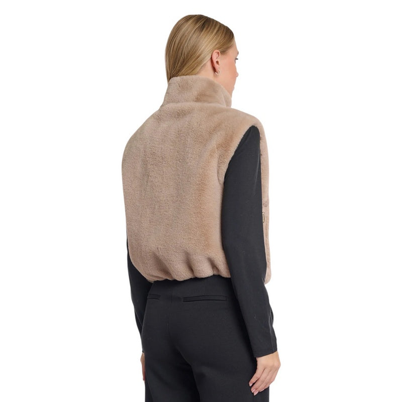 Rino & Pelle Nikki Short Faux Fur Waistcoat Oat on model rear