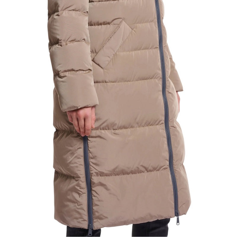 Rino & Pelle Keila Long Hooded Coat with Faux Fur Toffee on model side