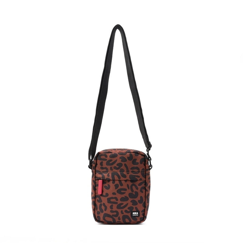 Roka Backpacks Bond Recycled Canvas Cross-body Bag Leopard Print BONDSRCSLP front