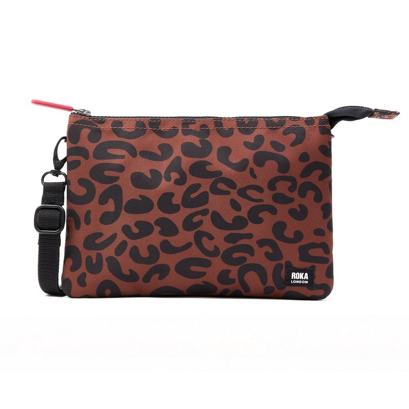 Roka Backpacks Carnaby Recycled Canvas Cross-body XL Leopard Print CARNXLRCSLP front