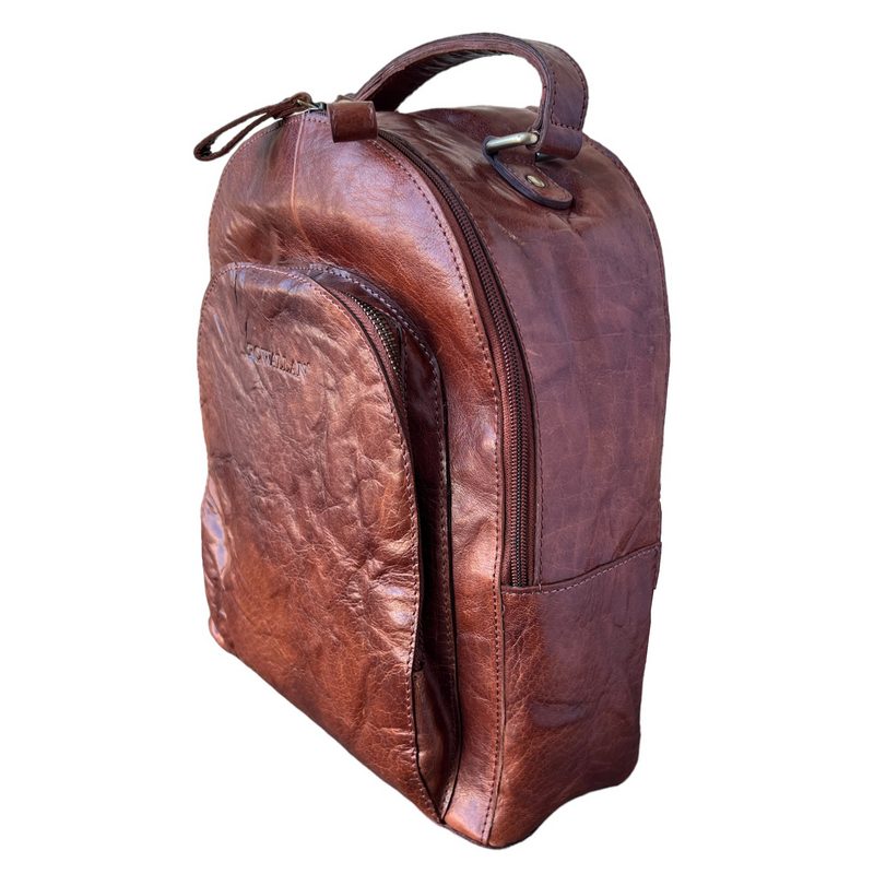 Rowallan Bronco Cognac Large Curved Top Twin Backpack 31-2388-18 angled