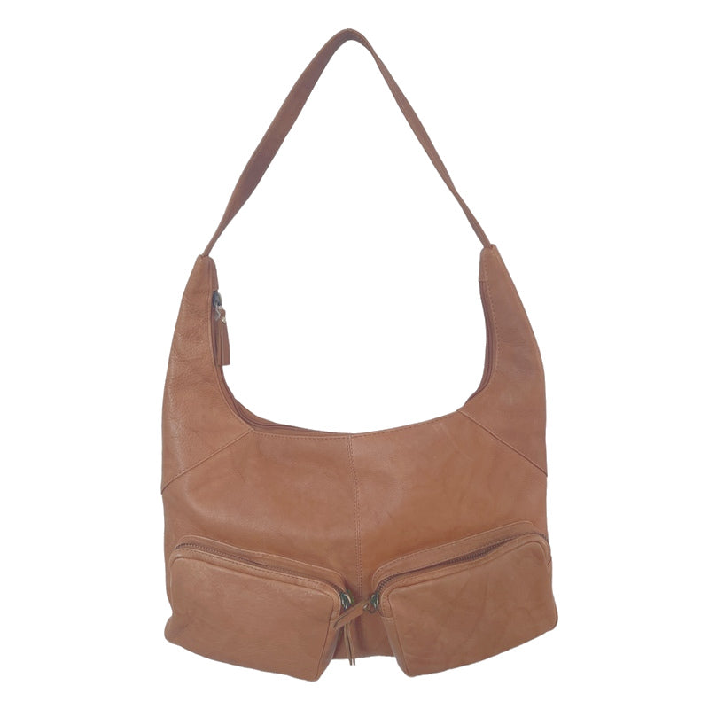 Rowallan Lyon Tan U Shape Slouchy Front Pocket Shoulder Bag 31-2803-14 hanging
