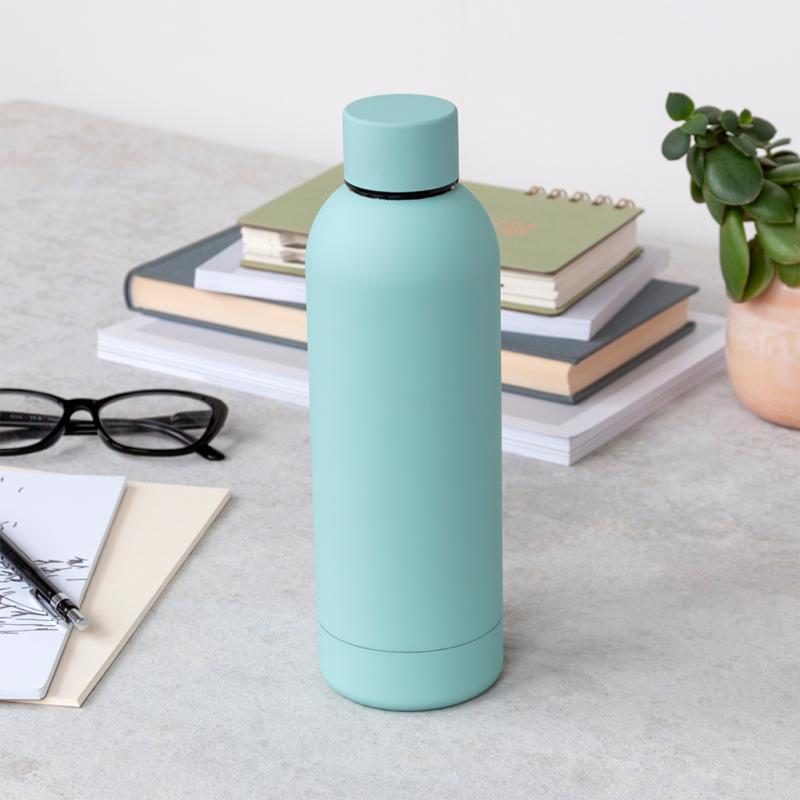 Rubber Coated Steel Drinking Bottle in Eggshell Blue lifestyle