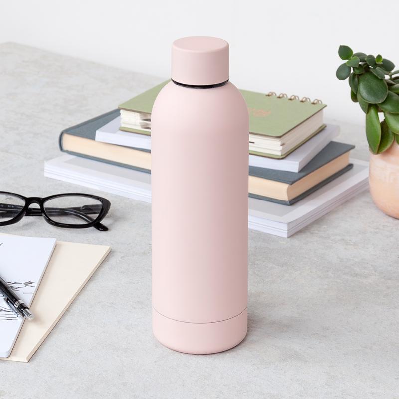 Rubber Coated Steel Drinking Bottle in Pale Pink lifestyle