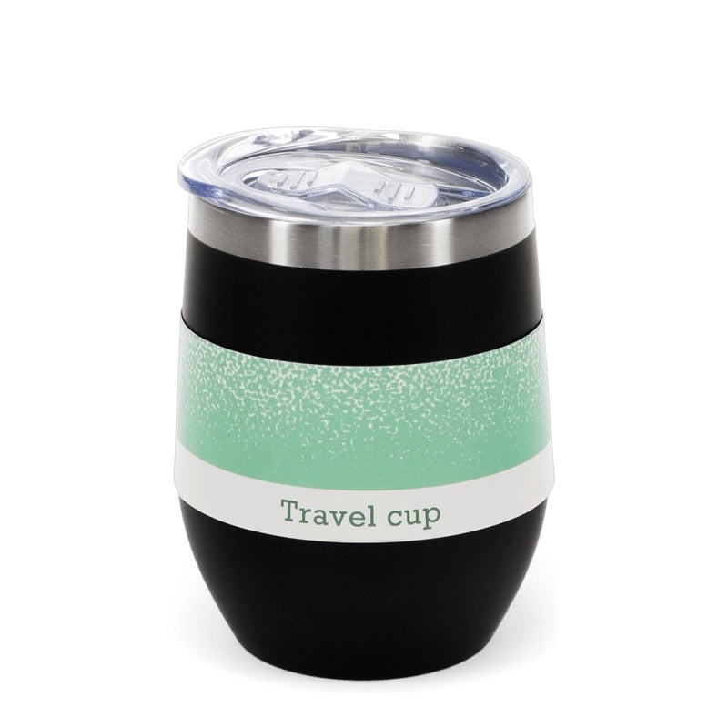 Rubber Coated Travel Cup in Black 30931 in packaging