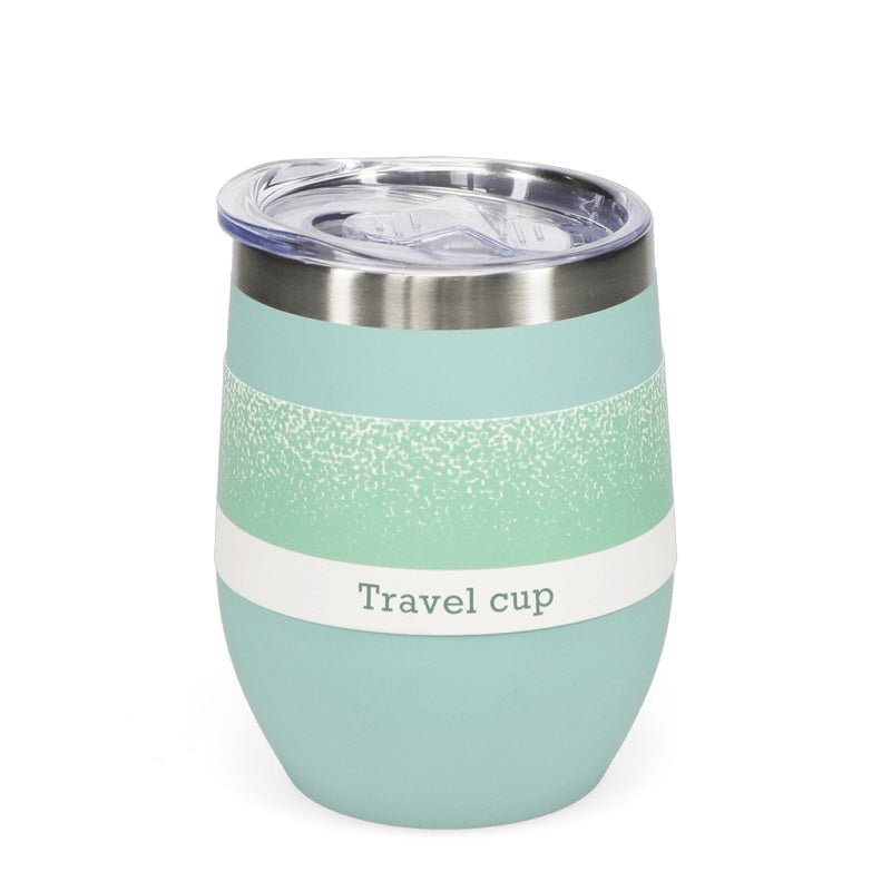 Rubber Coated Travel Cup in Eggshell 30929 in packaging