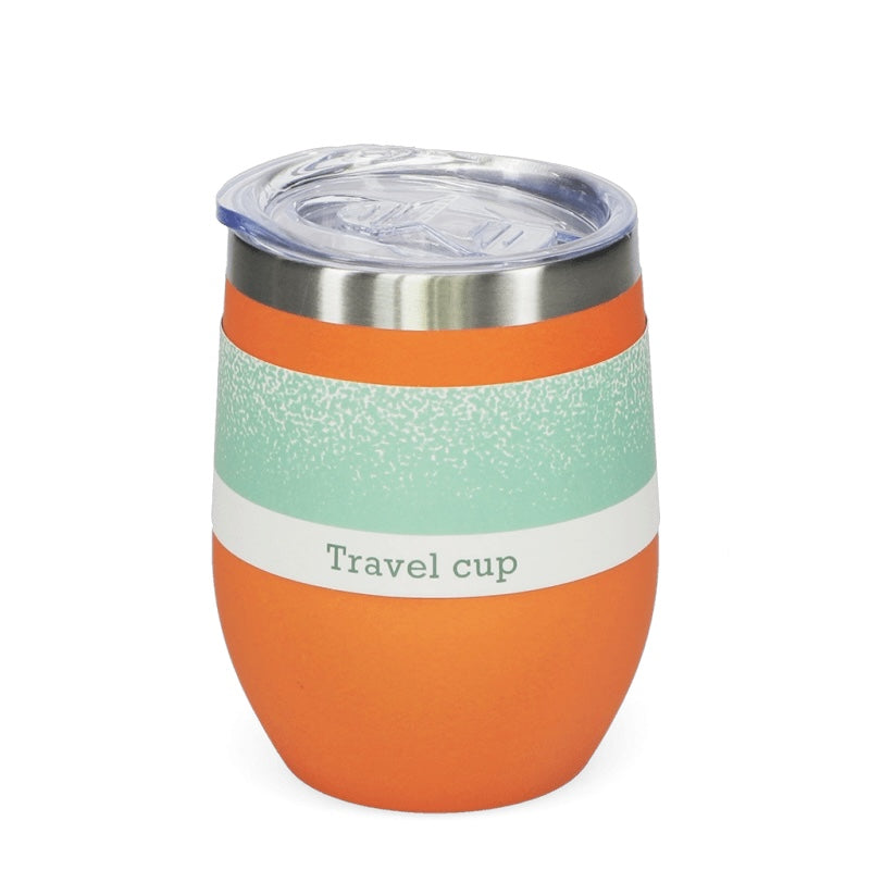 Rubber Coated Travel Cup in Orange 30932 in packaging