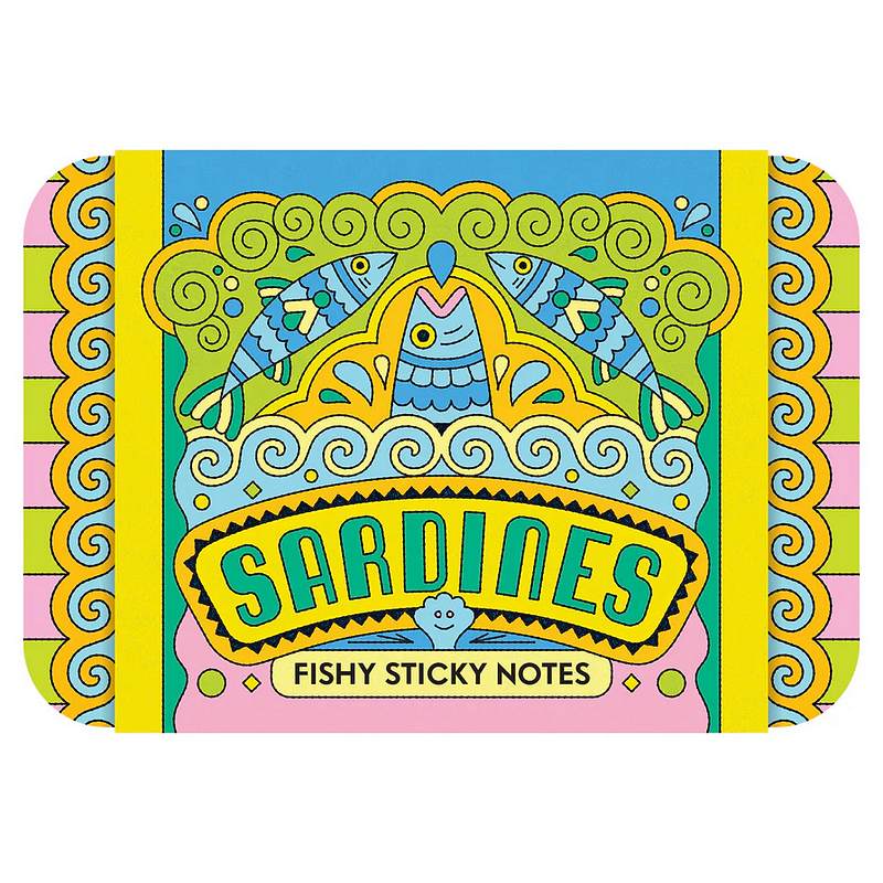 Sardines Fishy Sticky Notes in Tin front