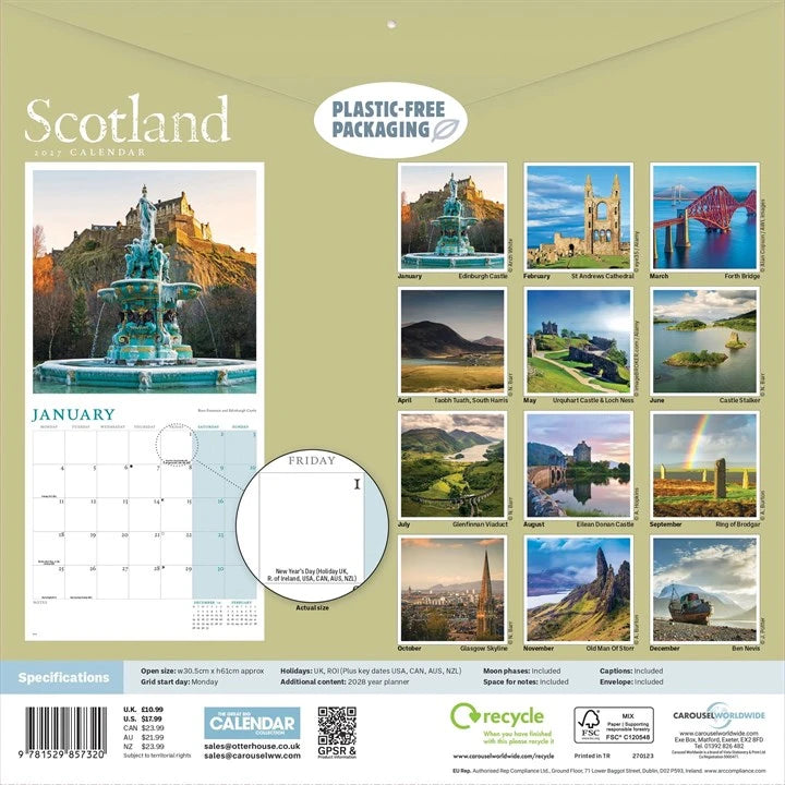Scotland Square Wall Calendar 2027 rear