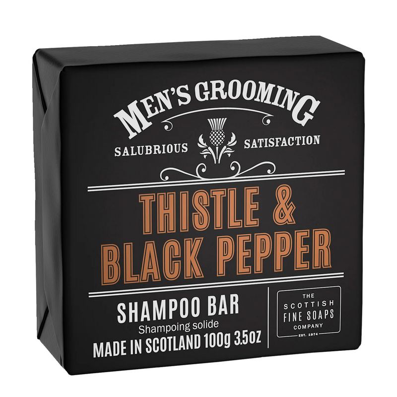 Scottish Fine Soaps Men's Grooming Thistle & Black Pepper Shampoo Bar Wrapped 100g front