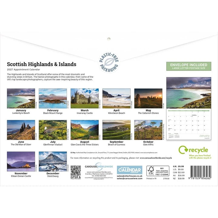 Scottish Highlands & Islands A4 Calendar 2027 rear