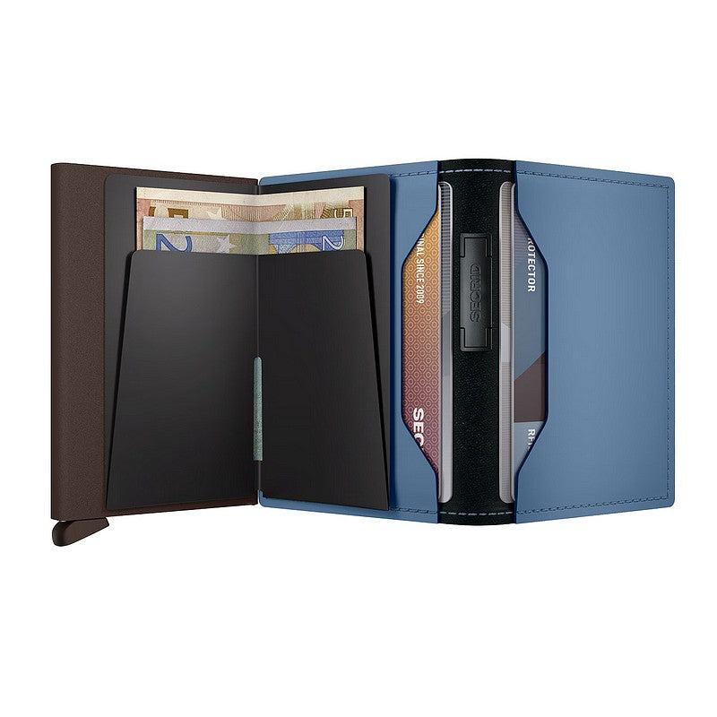 Secrid RFID Banded Wallet Matte Steel Blue Brown open full