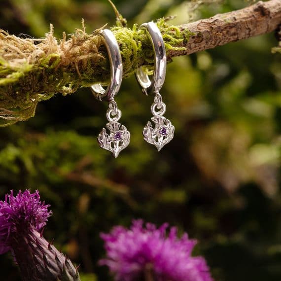 Silver Scottish Thistle Huggie Hoop Earrings 2527 lifestyle