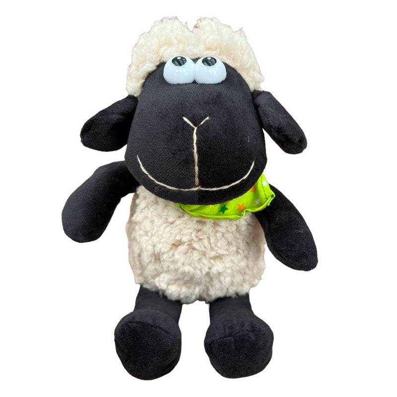 Sitting Sheep Soft Toy with Green Neck Tie front