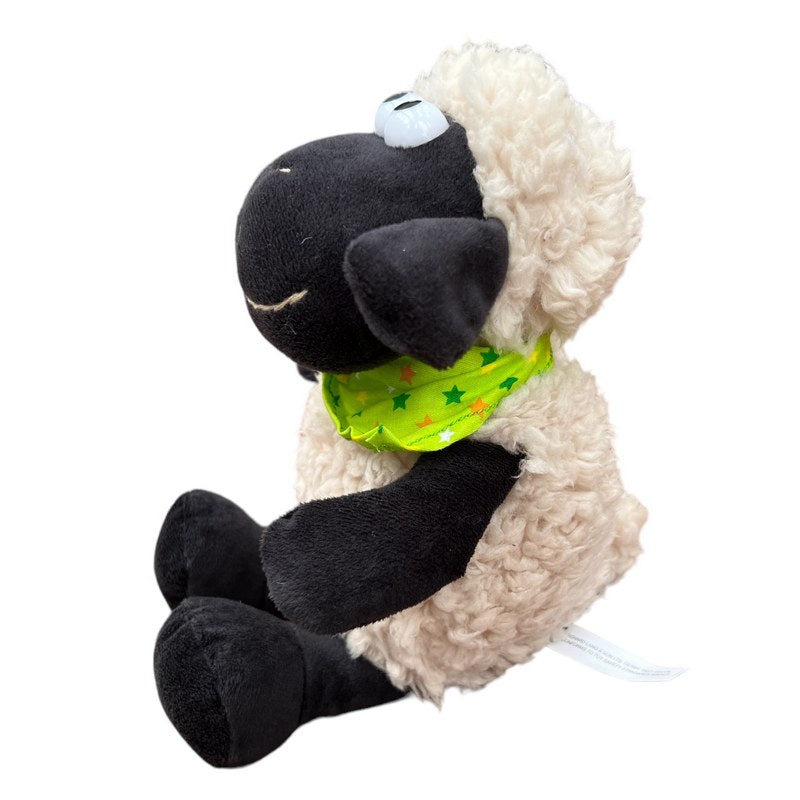 Sitting Sheep Soft Toy with Green Neck Tie left side