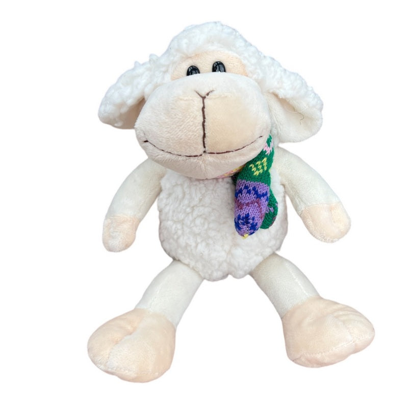 Sitting Sheep Soft Toy with Knitted Scarf front