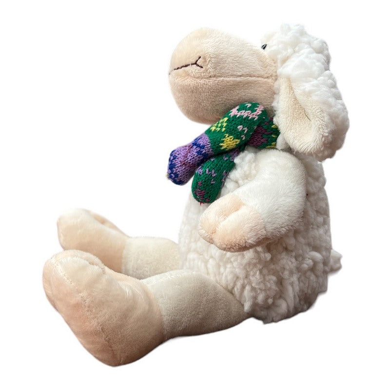 Sitting Sheep Soft Toy with Knitted Scarf left side