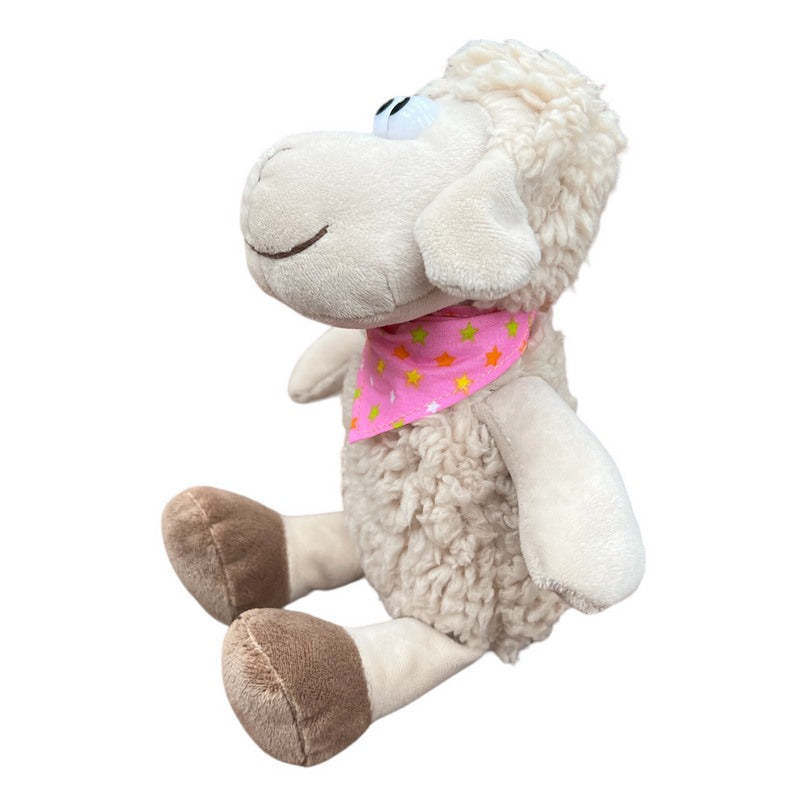 Sitting Sheep Soft Toy with Pink Neck Tie left side