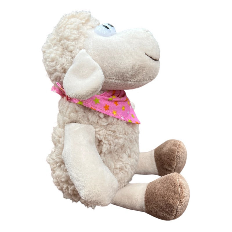 Sitting Sheep Soft Toy with Pink Neck Tie right side