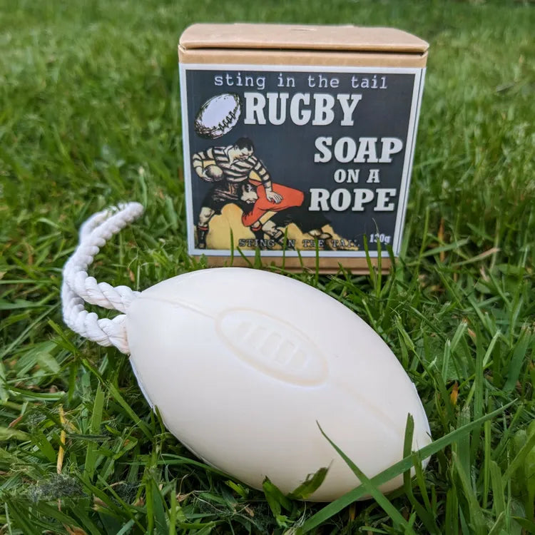 Sting In The Tail Rugby Ball Soap on a Rope lifestyle