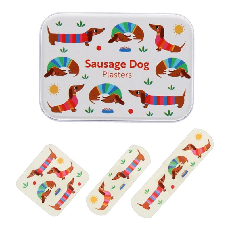 Sunny Sausage Dog Children's Plasters In A Tin 30849 with example contents