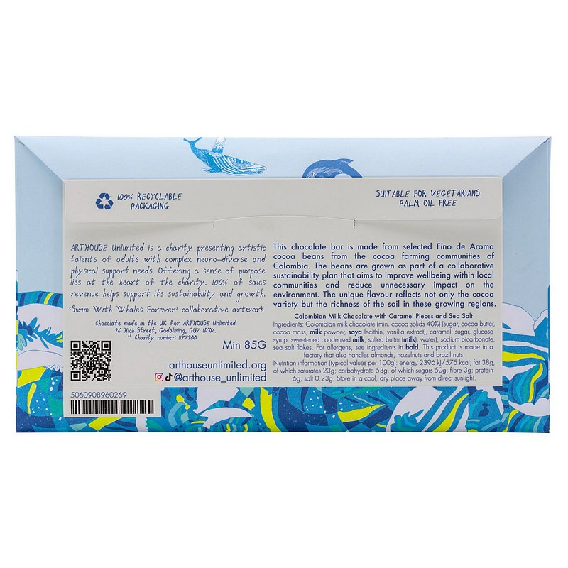 Swim With Whales Handmade Milk Chocolate With Caramel and Sea Salt rear