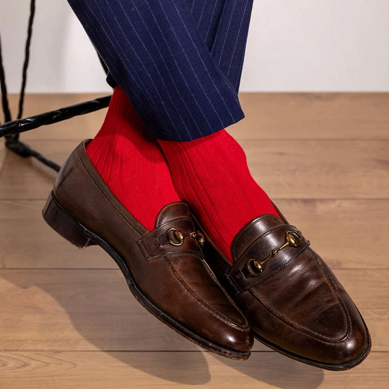 Swole Panda Mens Bamboo Socks Ribbed Classic Red SP083 in shoes