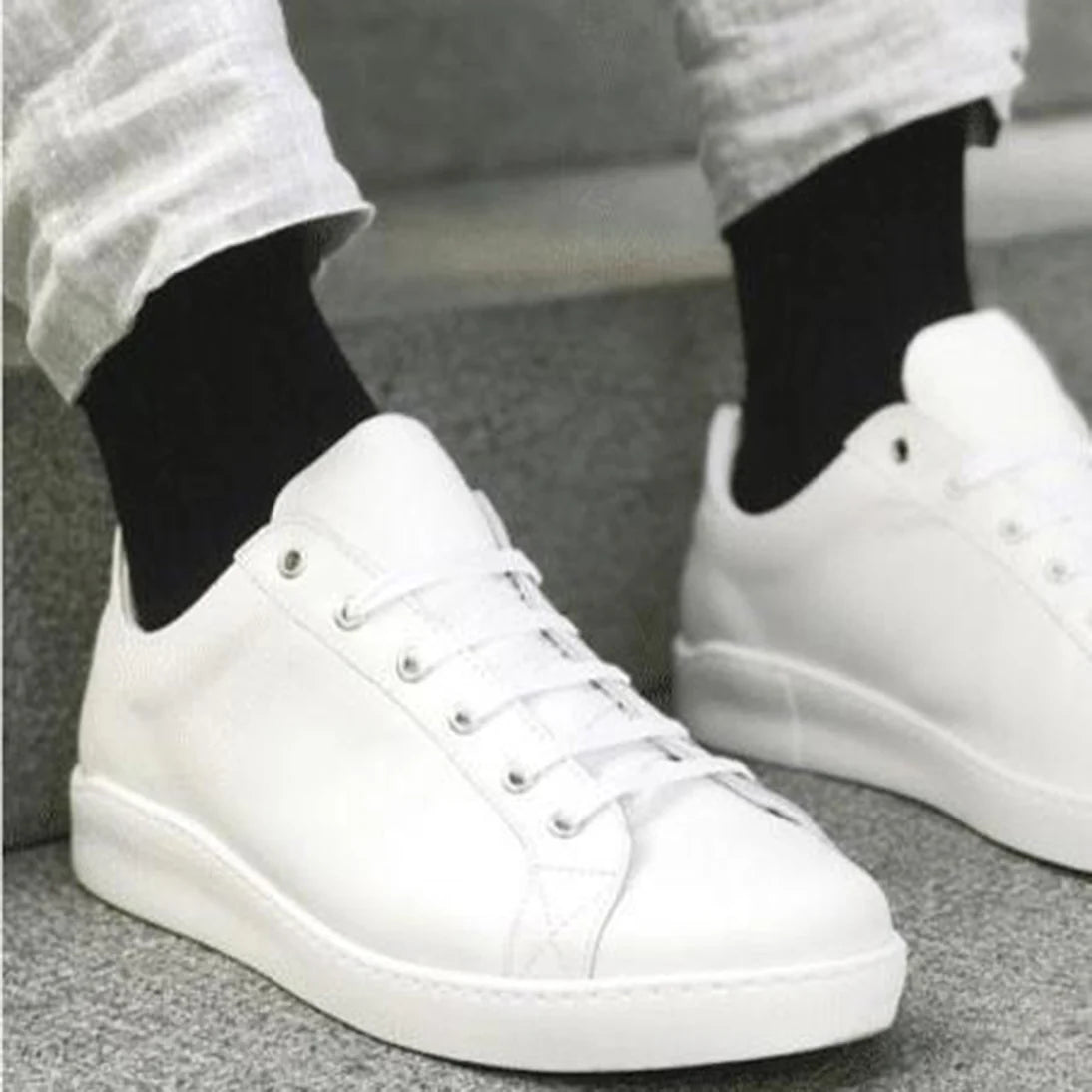 Swole Panda Mens Bamboo Socks Ribbed Jet Black SP085 in white shoes