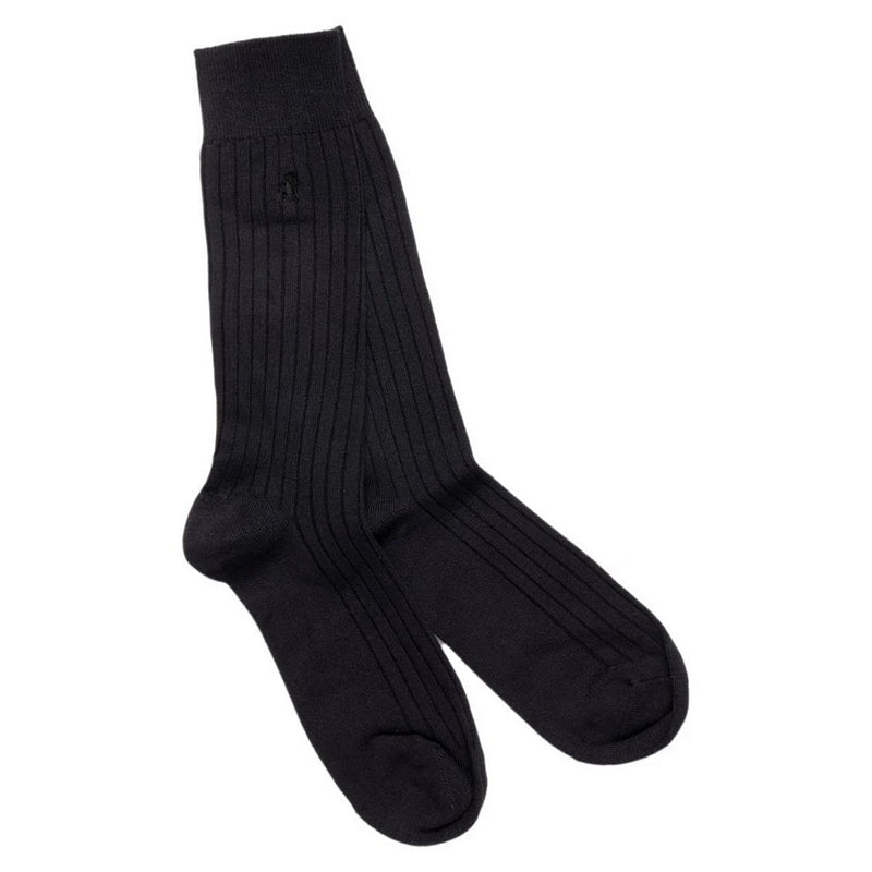 Swole Panda Mens Bamboo Socks Ribbed Navy SP097 main