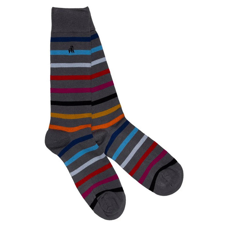 Swole Panda Mens Bamboo Socks Small Multi Stripe Grey SP349 main