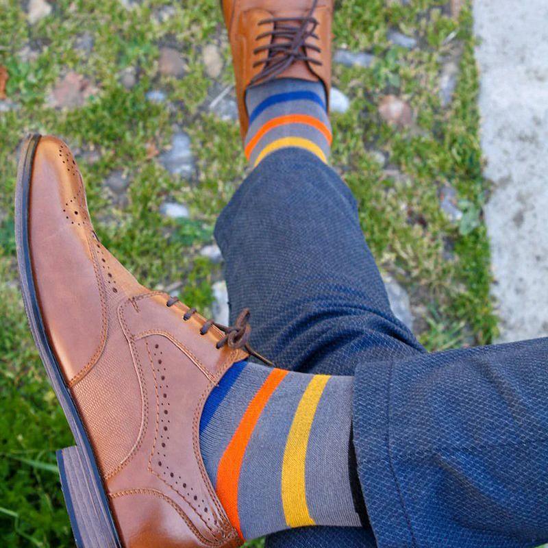 Swole Panda Mens Bamboo Socks Small Multi Stripe Grey SP349 on model