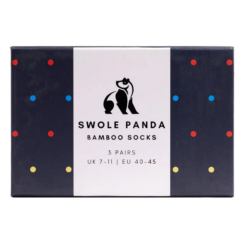 Swole Panda Multi Spot Bamboo Socks Gift Box SP028-3-30-L box front
