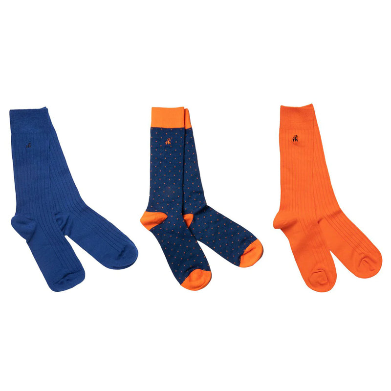 Swole Panda Orange & Blue Gift Box of 3 Bamboo Socks SP028-3-02-L contents
