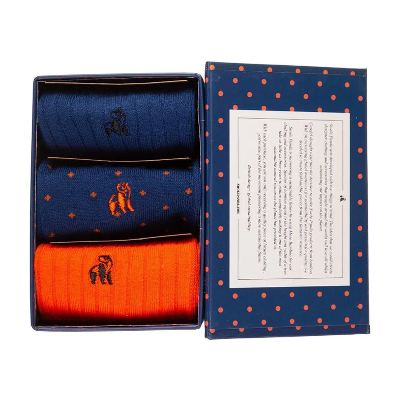 Swole Panda Orange & Blue Gift Box of 3 Bamboo Socks SP028-3-02-Lwith box