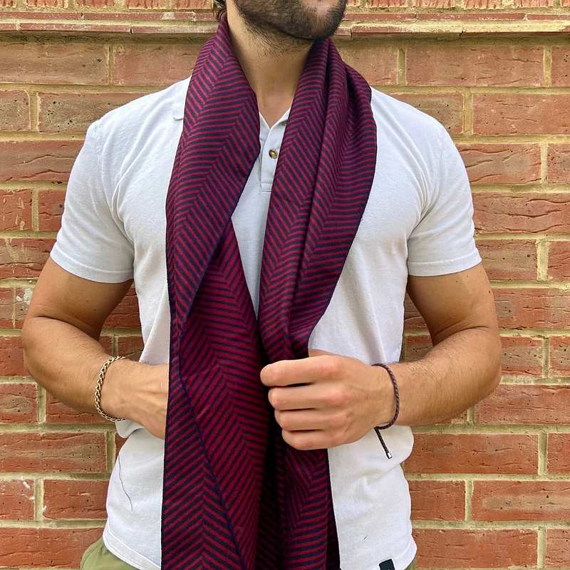 Swole Panda Red Herringbone Mens Bamboo Scarf SP749 on model