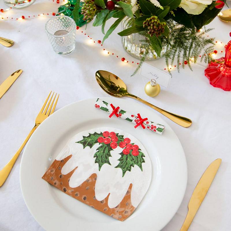 Botanical Christmas Pudding Shaped Paper Napkins