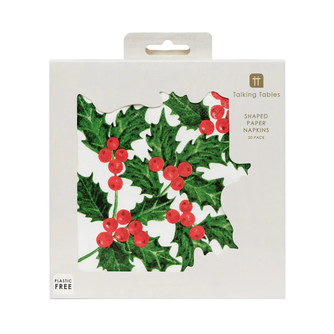 Talking Tables Botanical Holly Shaped Napkin BC-HOLLY-SPRIGNAPKIN packaged