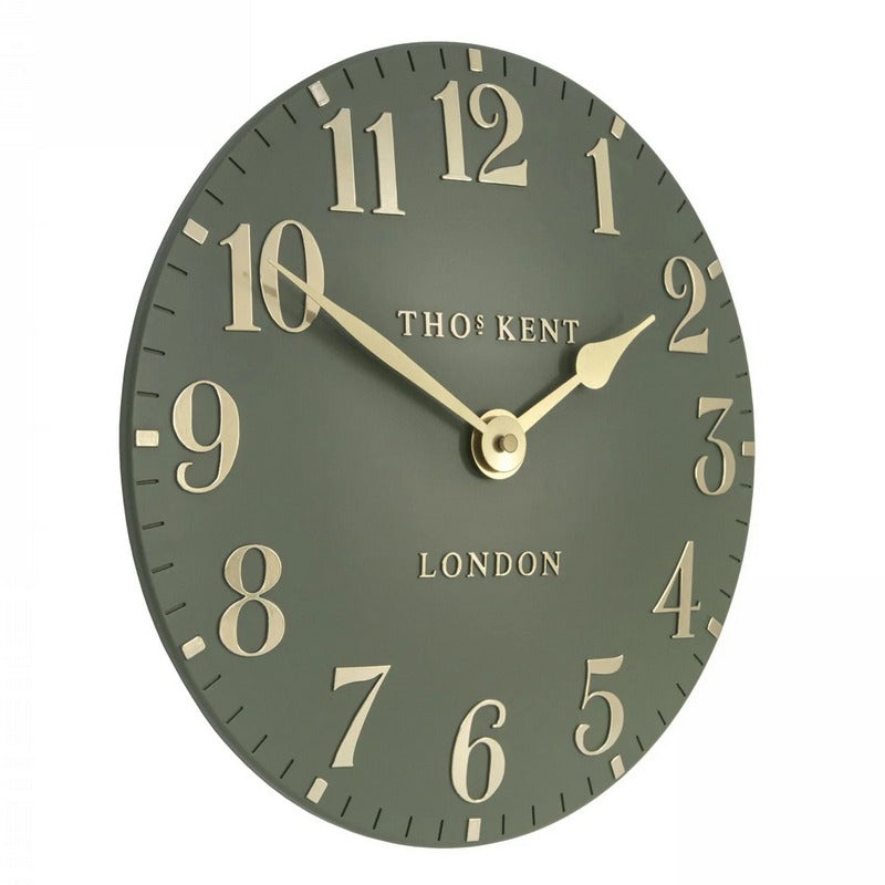 Thomas Kent Arabic Wall Clock Lichen Green 12" angled