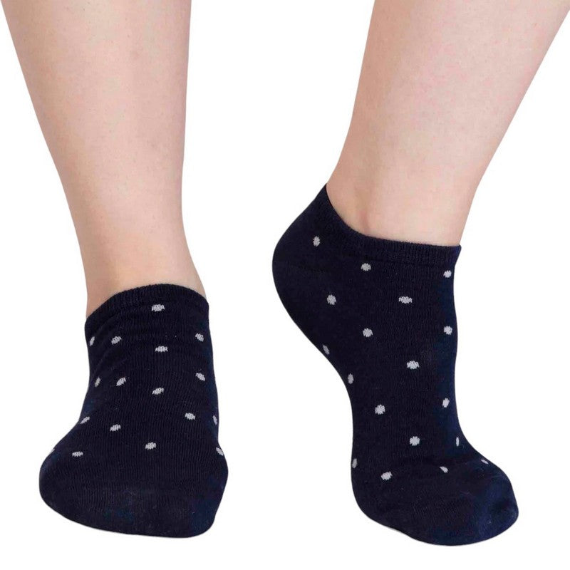 Thought Clothing Dottie Bamboo Trainer Socks Navy SPW839 front