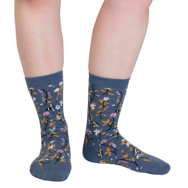 Thought Clothing Edana Organic Cotton Bee Ladies Socks Misty Blue SPW832 front