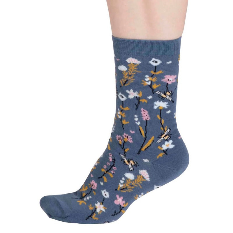 Thought Clothing Edana Organic Cotton Bee Ladies Socks Misty Blue SPW832 side