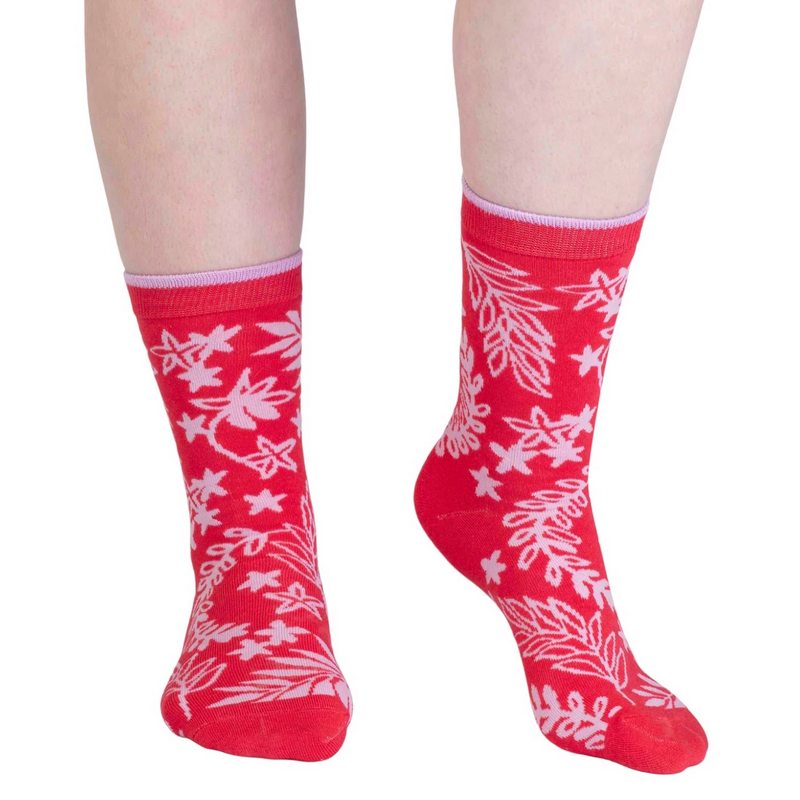 Thought Clothing Tamara Bamboo Floral Ladies Socks Strawberry Red SPW858 front