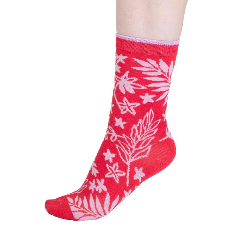 Thought Clothing Tamara Bamboo Floral Ladies Socks Strawberry Red SPW858 side