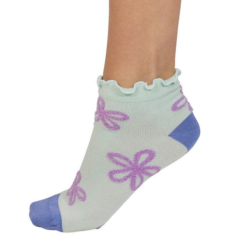 Thought Daisee Textured Flower Ankle Socks Spearmint 4-7 SPW886 side