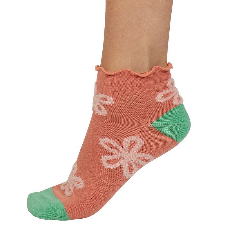 Thought Daisee Textured Flower Bamboo Ankle Socks Coral 4-7 SPW886 side