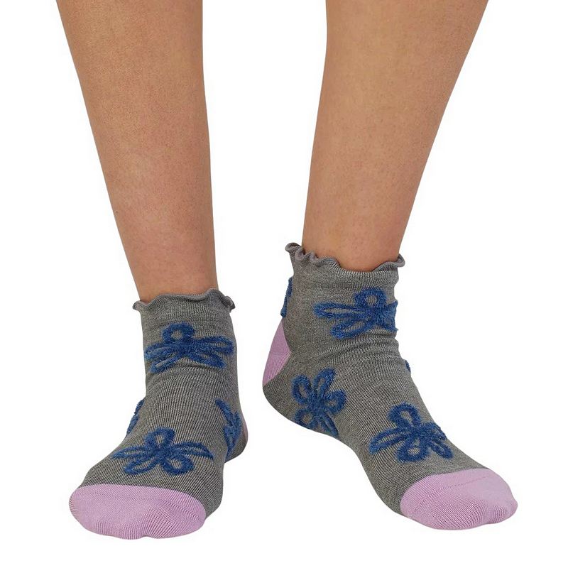 Thought Daisee Textured Flower Bamboo Ankle Socks Grey 4-7 SPW886 front