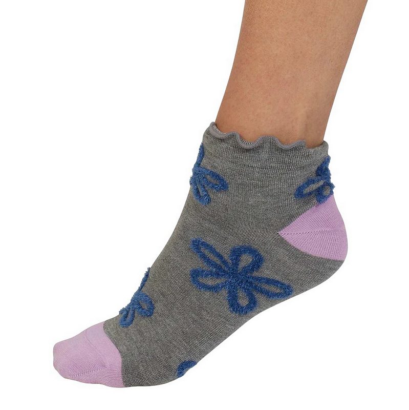 Thought Daisee Textured Flower Bamboo Ankle Socks Grey 4-7 SPW886 side