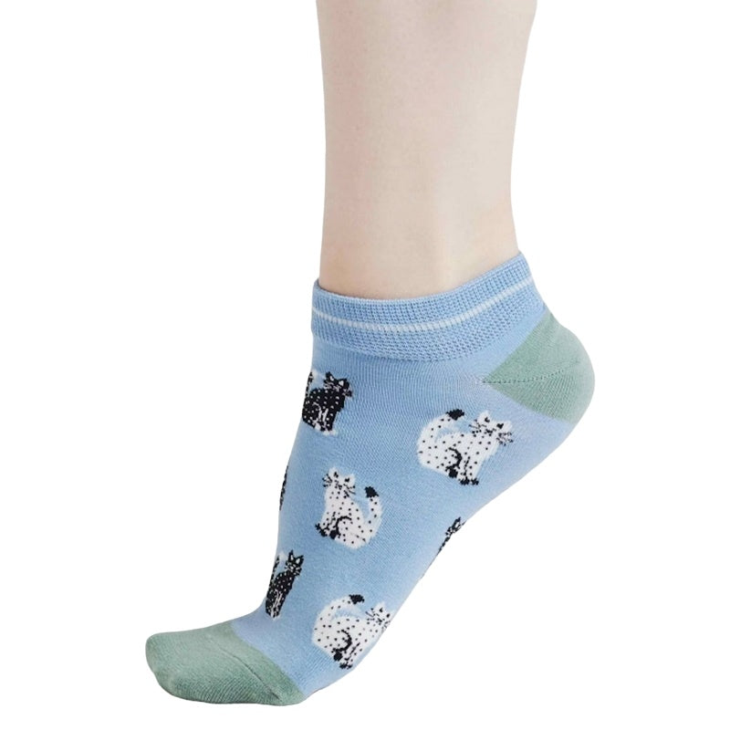 Thought Fashion Clothing Celia Cat Bamboo Trainer Socks Violet Blue SSW039