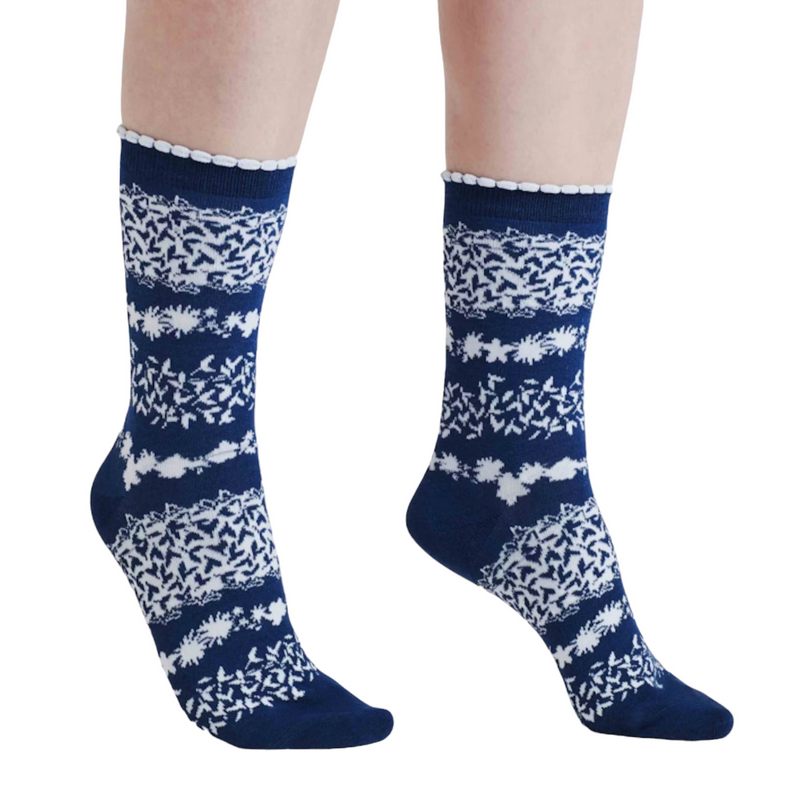 Thought Fashion Clothing Fraya Floral Stripe Bamboo Socks Indigo Blue SPW929 pair